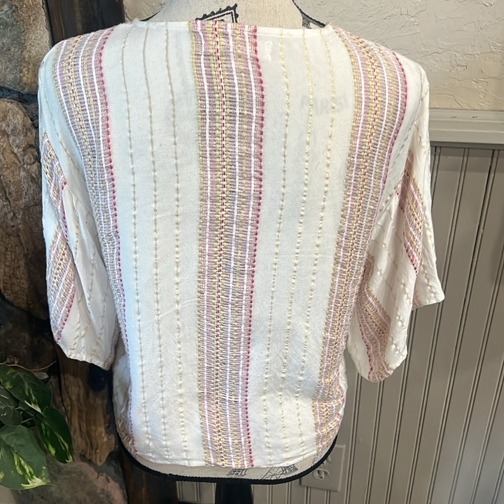 Lovestitch White and Pink Dolman Sleeve Tie-Front Blouse - Picture 3 of 5